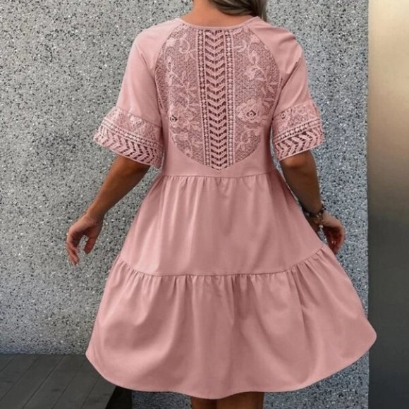 Tassel Tie Ruffle Hem lace detailed mini Dress - Picture 4 of 6